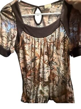Daytrip Brown Floral Sheer Scoop-Neck Blouse